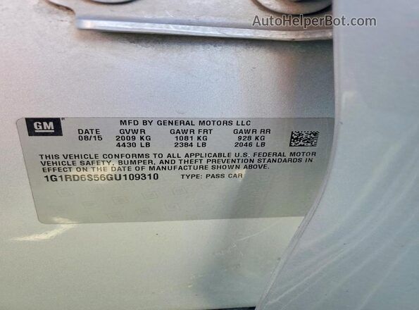 1G1RD6S56GU109310 2016 CHEVROLET VOLT Silver VIN კოდის სტიკერის ხედი