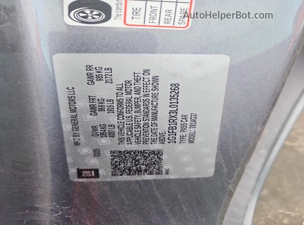 1G1FB1RX3L0135268 2020 CHEVROLET CAMARO Gray Vista interior de 360 grados