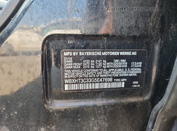 WBXHT3C33G5E47698 2016 BMW X1 Black Սալոնի 360 աստիճան տեսք