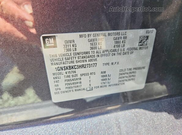 1GNSKBKC3HR273177 2017 CHEVROLET TAHOE Gray 360 interior view