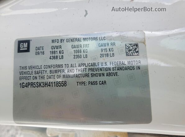 1G4PR5SK3H4118558 2017 BUICK VERANO White VIN կոդի պիտակի տեսք