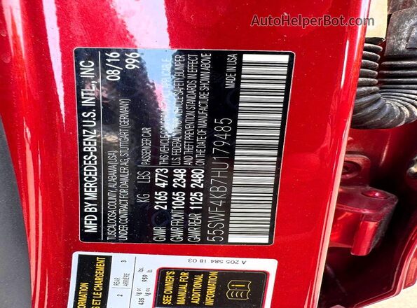 55SWF4KB7HU179485 2017 MERCEDES-BENZ C Red Vista de la etiqueta del VIN