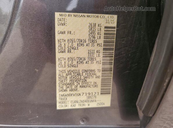 1N6AD0EV1GN719121 2016 NISSAN FRONTIER Gray VIN կոդի պիտակի տեսք