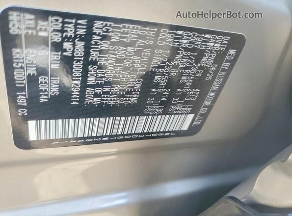 JN8BT3DD8TW294414 2026 NISSAN ROGUE Silver VIN sticker view
