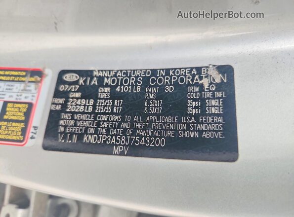 KNDJP3A58J7543200 2018 KIA SOUL Silver Սալոնի 360 աստիճան տեսք