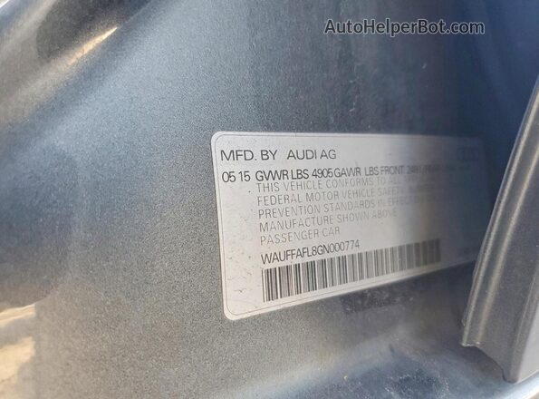 WAUFFAFL8GN000774 2016 AUDI A4 Gray Widok naklejki z numerem VIN