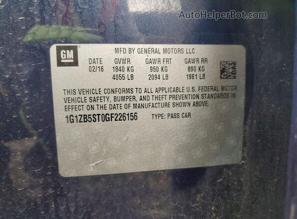 1G1ZB5ST0GF226156 2016 CHEVROLET MALIBU Blue VIN sticker view