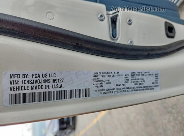 1C4SJVGJ4NS169127 2022 JEEP GRAND Бежевый Панорамный вид салона 360°