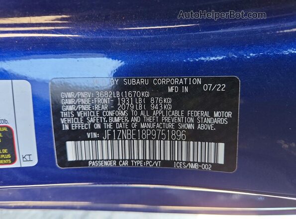 JF1ZNBE18P9751896 2023 TOYOTA GR Blue VIN კოდის სტიკერის ხედი