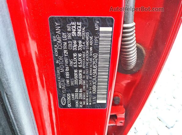 KM8K1CAA5MU675240 2021 HYUNDAI KONA Red Սալոնի 360 աստիճան տեսք
