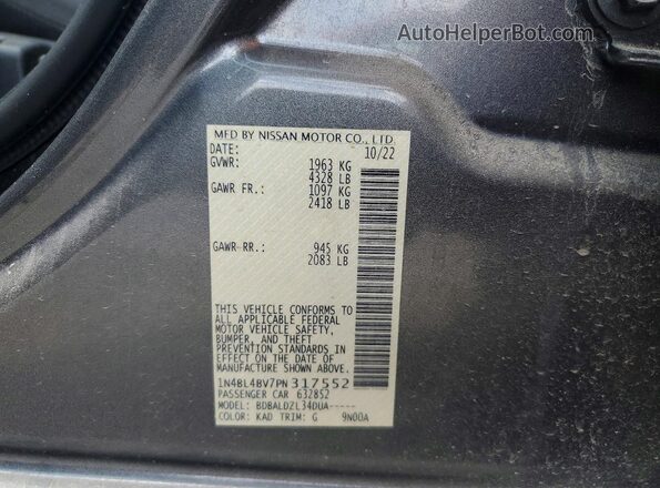 1N4BL4BV7PN317552 2023 NISSAN ALTIMA Серый Вид наклейки с VIN-кодом