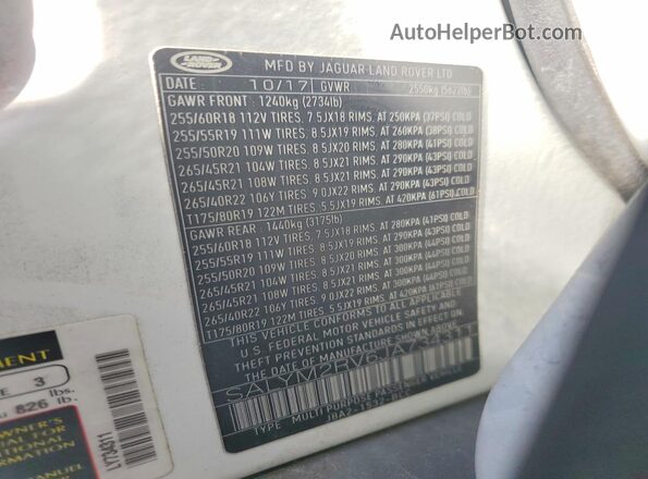 SALYM2RV6JA734311 2018 LAND ROVER RANGE White 360 interior view