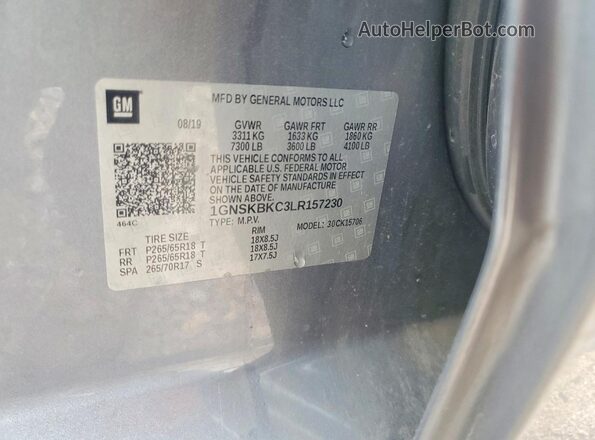 1GNSKBKC3LR157230 2020 CHEVROLET TAHOE Gray 360 interior view