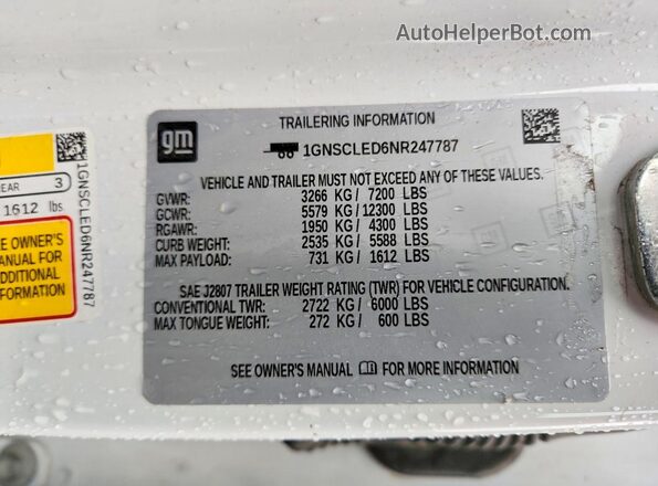 1GNSCLED6NR247787 2022 CHEVROLET TAHOE White Панорамний вид салону 360°