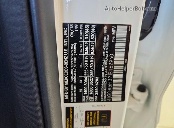 4JGDA5HB2JB162960 2018 MERCEDES-BENZ GLE-CLASS White Vista interior de 360 grados