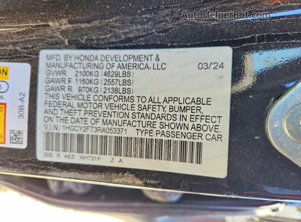 1HGCY2F73RA053371 2024 HONDA ACCORD Черный Вид наклейки с VIN-кодом
