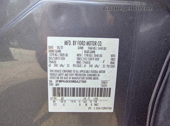2FMPK4K95MBA27089 2021 FORD EDGE Brown Widok wnętrza z tyłu