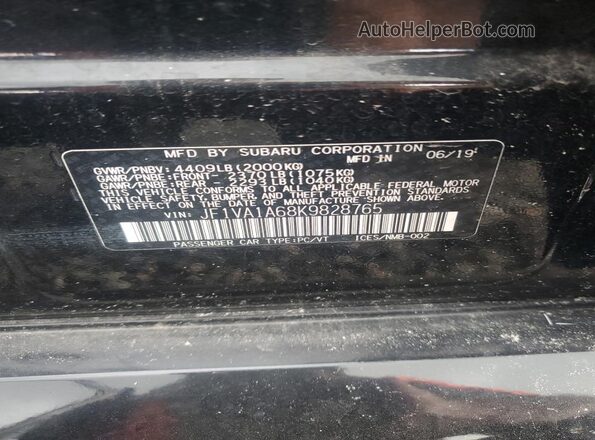 JF1VA1A68K9828765 2019 SUBARU WRX Черный Вид наклейки с VIN-кодом