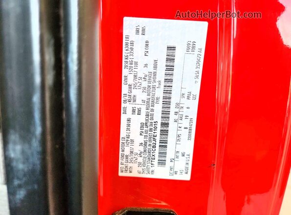 1FTEX1CB2JFE11015 2018 FORD F150 Red Вид наклейки з VIN-кодом