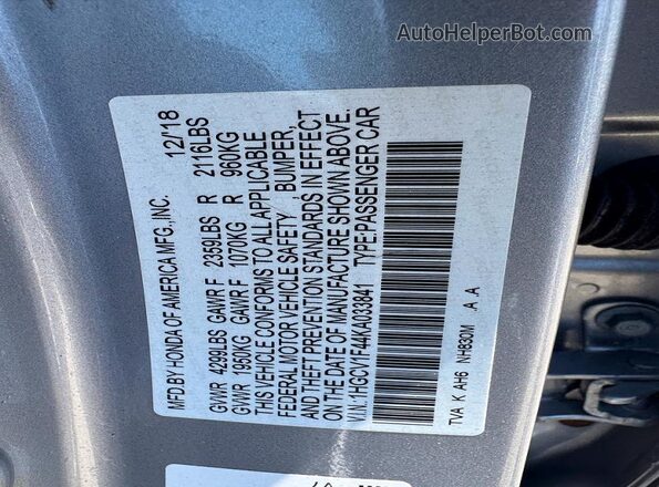 1HGCV1F44KA033841 2019 HONDA ACCORD Silver Вид задньої частини салону