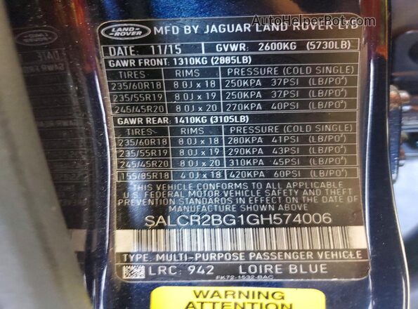 SALCR2BG1GH574006 2016 LAND ROVER DISCOVERY Blue სალონის 360-გრადუსიანი ხედი