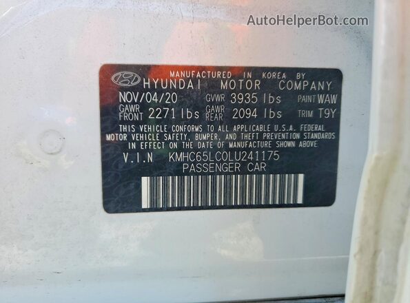 KMHC65LC0LU241175 2020 HYUNDAI IONIQ White VIN sticker view