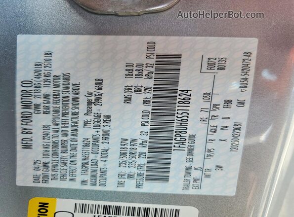 1FAGP8UH6S5118624 2025 FORD MUSTANG Silver VIN კოდის სტიკერის ხედი