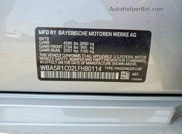 WBA5R1C02LFH80114 2020 BMW OTHER Silver Vista de la etiqueta del VIN