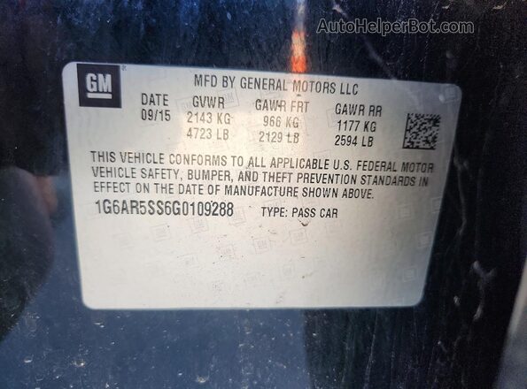 1G6AR5SS6G0109288 2016 CADILLAC CTS Black Vista de la etiqueta del VIN