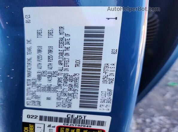5TFDY5F18MX998175 2021 TOYOTA TUNDRA Blue Вид наклейки з VIN-кодом