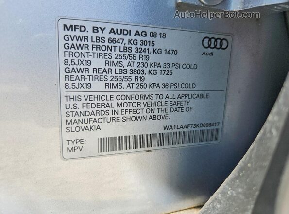 WA1LAAF73KD006417 2019 AUDI Q7 Серый Панорамный вид салона 360°