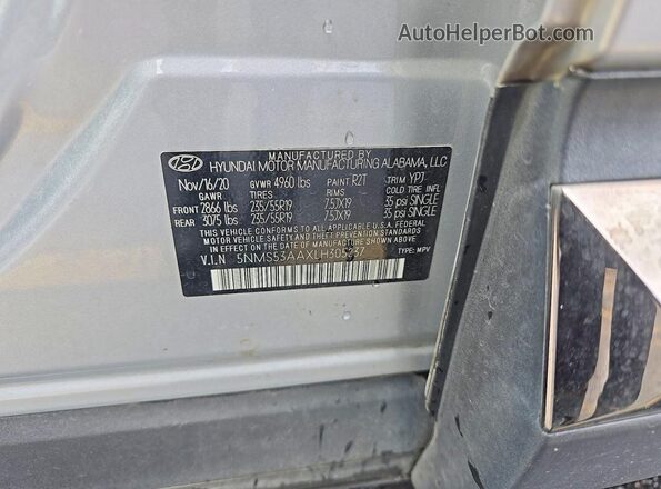 5NMS53AAXLH305237 2020 HYUNDAI SANTA Silver Widok wnętrza z tyłu
