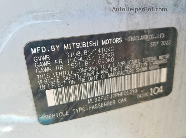 ML32FUFJ7PHF01239 2023 MITSUBISHI MIRAGE White Вид підкапотного простору
