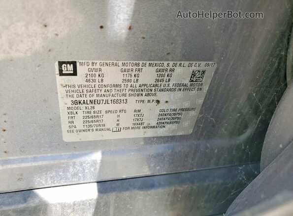 3GKALNEU7JL168313 2018 GMC TERRAIN Gray Вид наклейки з VIN-кодом
