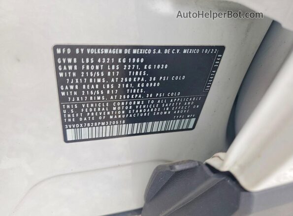 3VVDX7B28PM320518 2023 VOLKSWAGEN TAOS White Սալոնի 360 աստիճան տեսք