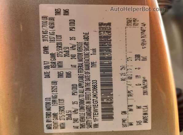 1FTEW1EG7JKC06633 2018 FORD F150 Gold VIN sticker view