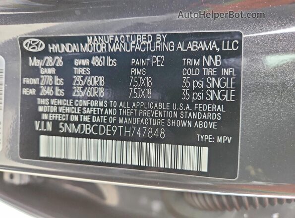 5NMJBCDE9TH747848 2026 HYUNDAI TUCSON Gray Панорамний вид салону 360°