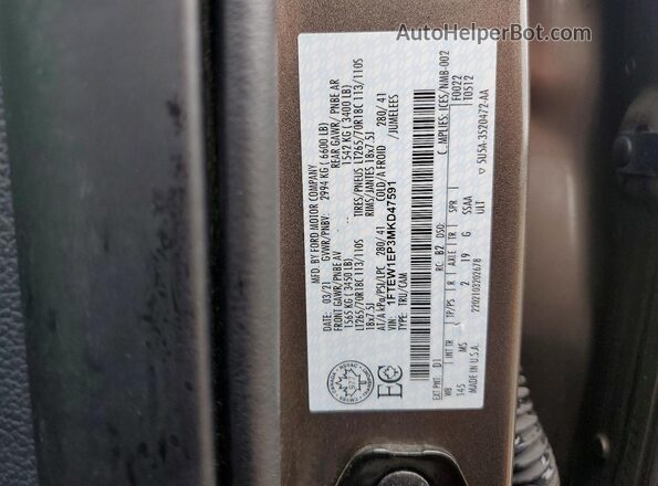 1FTEW1EP3MKD47591 2021 FORD F150 Tan VIN კოდის სტიკერის ხედი