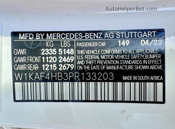 W1KAF4HB3PR133203 2023 MERCEDES-BENZ C White უკანა სალონის ხედი