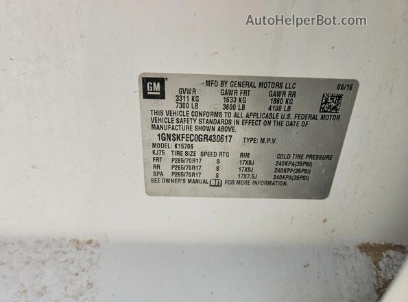 1GNSKFEC0GR430617 2016 CHEVROLET TAHOE White Սալոնի 360 աստիճան տեսք