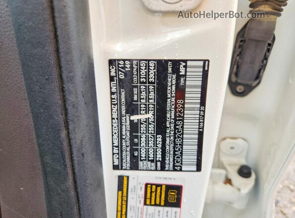 4JGDA5HB2GA812398 2016 MERCEDES-BENZ GLE-CLASS White VIN sticker view