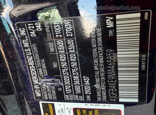 4JGFB4KE9MA465859 2021 MERCEDES-BENZ GLE Black 360 interior view