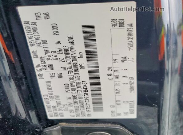 1FTEX1CP7GFB43437 2016 FORD F150 Black Vista de la etiqueta del VIN