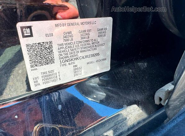 1GNSKHKC4JR238205 2018 CHEVROLET SUBURBAN Charcoal Rear interior view