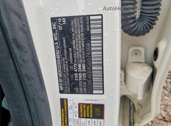 55SWF4KB9GU174304 2016 MERCEDES-BENZ C White Widok naklejki z numerem VIN