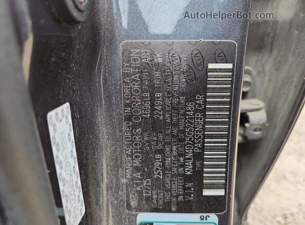 KNALN4D75G5221486 2016 KIA CADENZA Charcoal Vista de la etiqueta del VIN