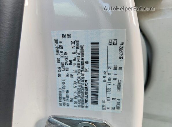 1FMCU0J9XKUB20278 2019 FORD ESCAPE White Панорамний вид салону 360°