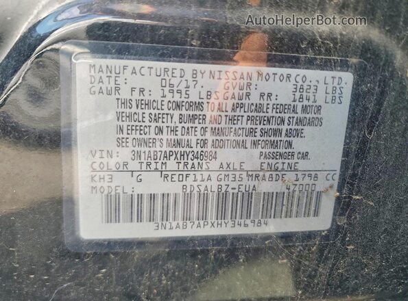 3N1AB7APXHY346984 2017 NISSAN SENTRA Black Vista de la etiqueta del VIN