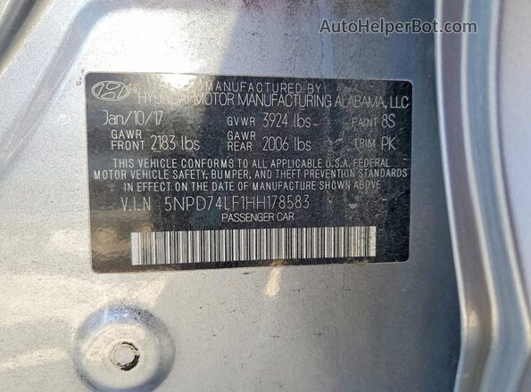 5NPD74LF1HH178583 2017 HYUNDAI ELANTRA Серый Вид наклейки с VIN-кодом