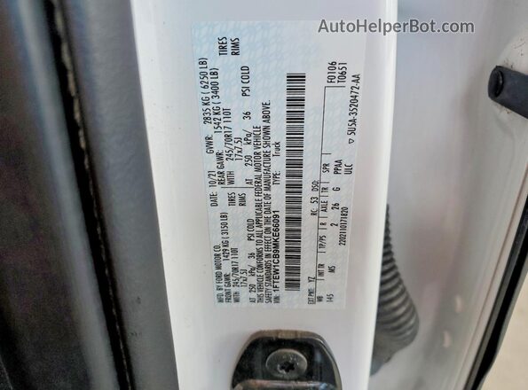 1FTEW1CB9MKE66091 2021 FORD F150 Белый Вид наклейки с VIN-кодом